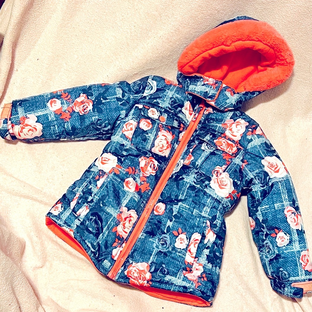 Fluffy Winter Coat with Rose Print (Toddler 3T)